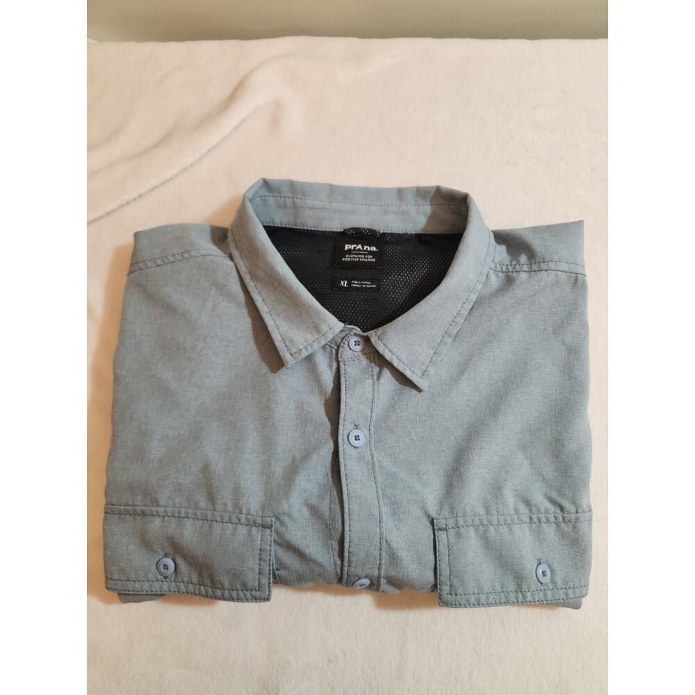 Prana Shirt Mens XL Blue Short Sleeve Gorpcore Outdoors Breathable Fishing